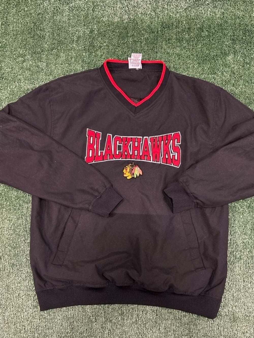 Vintage Chicago Blackhawks NHL V-Neck Pullover Windbreaker Jacket